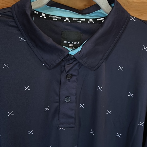 Kenneth Cole New York NWT Golf Shirt Size X-Large in Navy with Golf Club Print - Picture 2 of 10